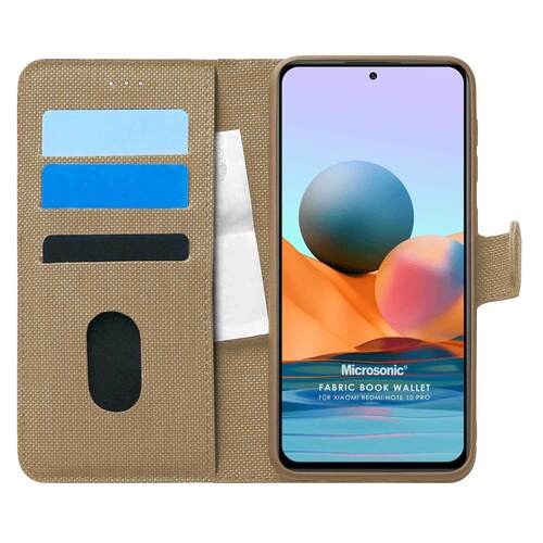 Microsonic Xiaomi Redmi Note 10 Pro Kılıf Fabric Book Wallet Gold