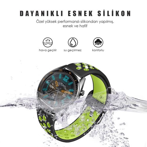 Microsonic Huawei Watch GT2 Pro Rainbow Sport Band Kordon Siyah Yeşil