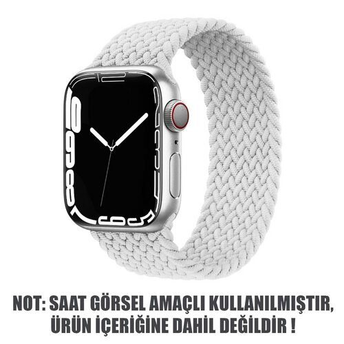 Microsonic Apple Watch Series 7 45mm Kordon, (Medium Size, 147mm) Braided Solo Loop Band Beyaz