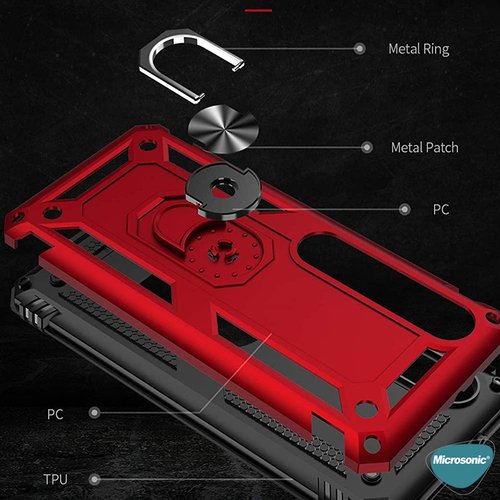 Microsonic Xiaomi Mi 10 Kılıf Military Ring Holder Gümüş