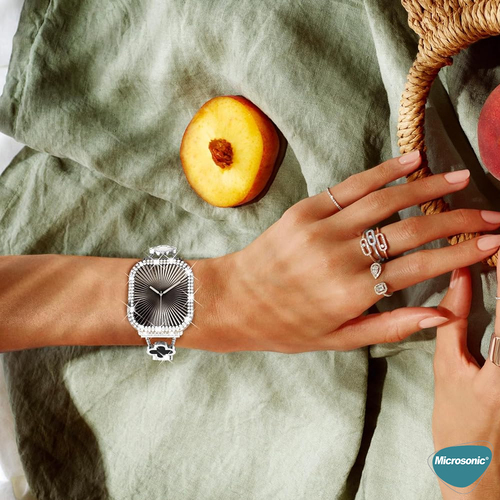 Microsonic Apple Watch Series 11 46mm Kılıf Diamond Taşlı Clear WatchBand Şeffaf