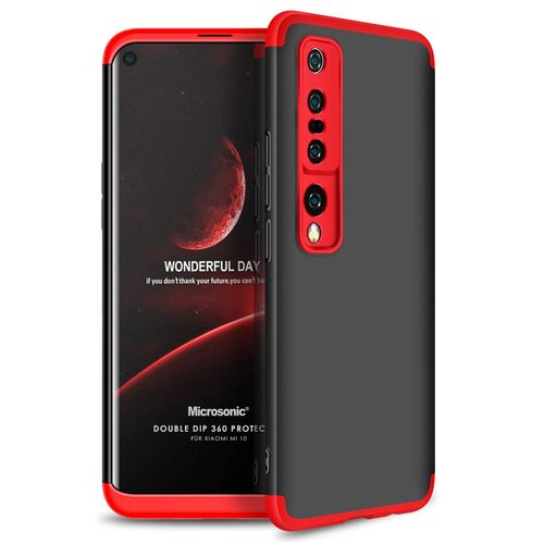 Microsonic Xiaomi Mi 10 Kılıf Double Dip 360 Protective Siyah Kırmızı