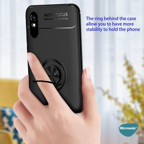 Microsonic Xiaomi Redmi 9A Kılıf Kickstand Ring Holder Siyah