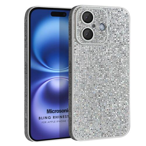 Microsonic Apple iPhone 16 Kılıf Bling Rhinestones Gümüş