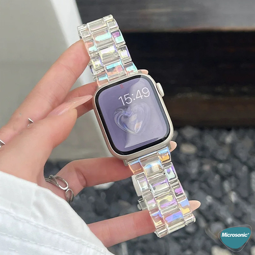 Microsonic Apple Watch Series 11 46mm Kordon Stainless Transparent Clear Çok Renkli