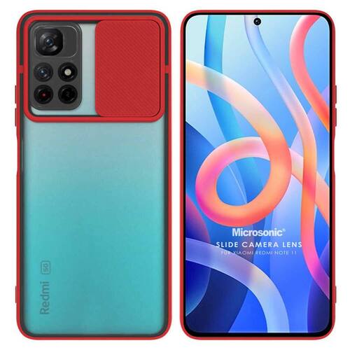 Microsonic Xiaomi Redmi Note 11 Kılıf Slide Camera Lens Protection Kırmızı