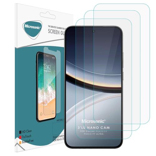 Microsonic Xiaomi Poco F7 Ultra Screen Protector Nano Glass Cam Ekran Koruyucu (3`lü Paket)