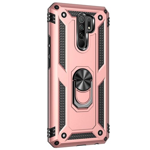 Microsonic Xiaomi Redmi 9 Kılıf Military Ring Holder Rose Gold