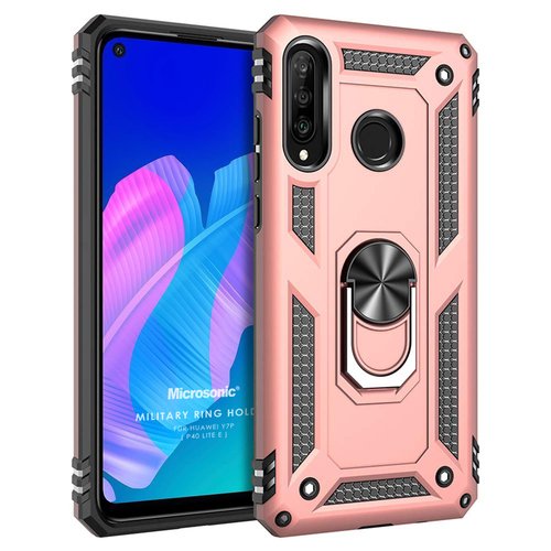 Microsonic Huawei Y7P Kılıf Military Ring Holder Rose Gold