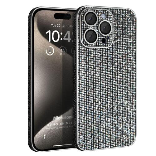 Microsonic Apple iPhone 16 Pro Kılıf Bling Rhinestones Koyu Gri