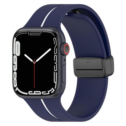 Microsonic Apple Watch Series 11 46mm Kordon Ribbon Line Lacivert Beyaz