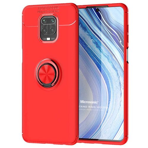 Microsonic Xiaomi Redmi Note 9 Pro Kılıf Kickstand Ring Holder Kırmızı