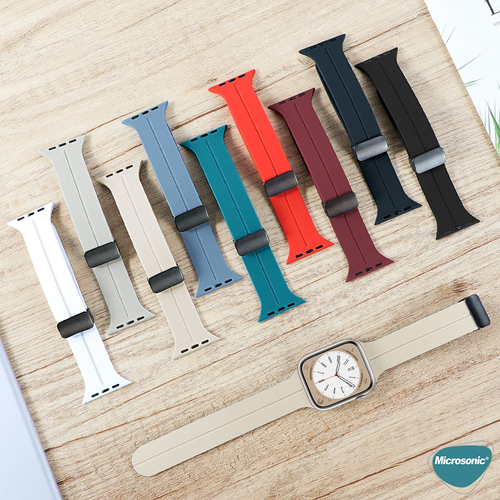 Microsonic Apple Watch Series 11 46mm Kordon Ribbon Line Mor