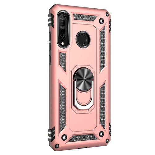 Microsonic Huawei P40 Lite E Kılıf Military Ring Holder Rose Gold