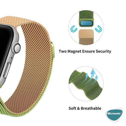 Microsonic Apple Watch Series 9 45mm Dual Color Milanese Loop Kordon Gold Mavi