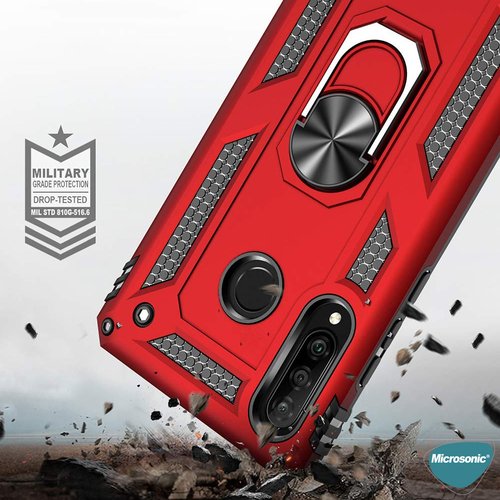 Microsonic Huawei P40 Lite E Kılıf Military Ring Holder Gümüş