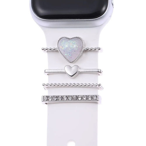 Microsonic Apple Watch 11 46mm Kordon Süsü Charm İnci Kalp Gümüş