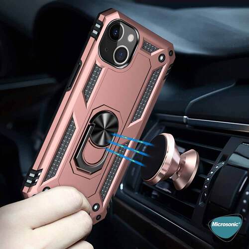 Microsonic Apple iPhone 15 Kılıf Military Ring Holder Rose Gold