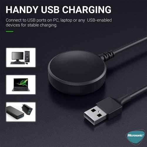 Microsonic Samsung Galaxy Watch FE Manyetik USB 2 Amper Şarj Kablosu Siyah