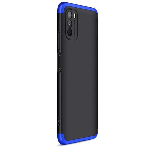 Microsonic Xiaomi Poco M3 Kılıf Double Dip 360 Protective Siyah Mavi