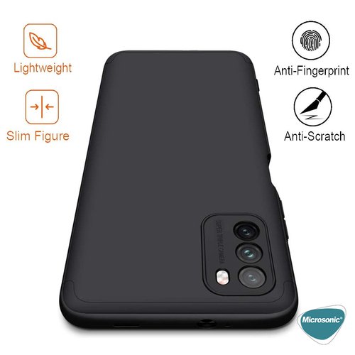 Microsonic Xiaomi Poco M3 Kılıf Double Dip 360 Protective Siyah Mavi