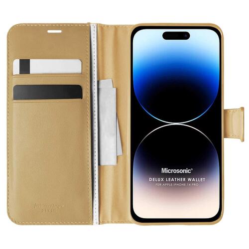 Microsonic Apple iPhone 14 Pro Kılıf Delux Leather Wallet Gold