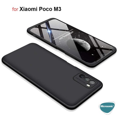 Microsonic Xiaomi Poco M3 Kılıf Double Dip 360 Protective Siyah Kırmızı