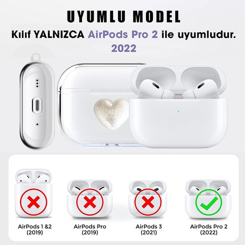 Microsonic AirPods Pro 2.Nesil Kılıf İnci Askılı Kalp Desenli Şeffaf