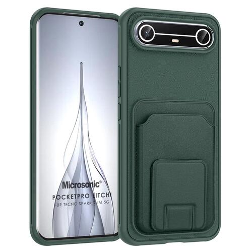 Microsonic TECNO Spark Slim 5G Kılıf PocketPro Litchi Koyu Yeşil