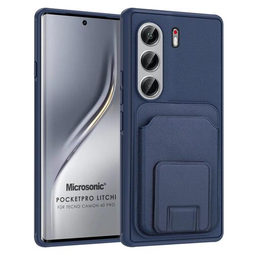 Microsonic TECNO Camon 40 Pro Kılıf PocketPro Litchi Lacivert