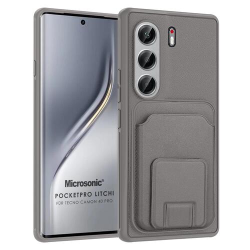 Microsonic TECNO Camon 40 Pro Kılıf PocketPro Litchi Gri