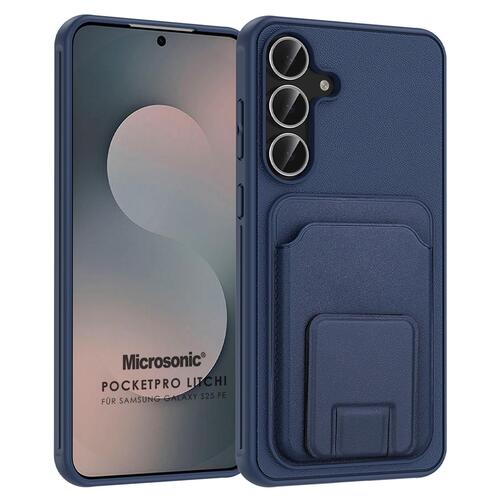Microsonic Samsung Galaxy S25 FE Kılıf PocketPro Litchi Lacivert