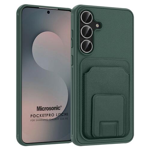 Microsonic Samsung Galaxy S25 FE Kılıf PocketPro Litchi Koyu Yeşil