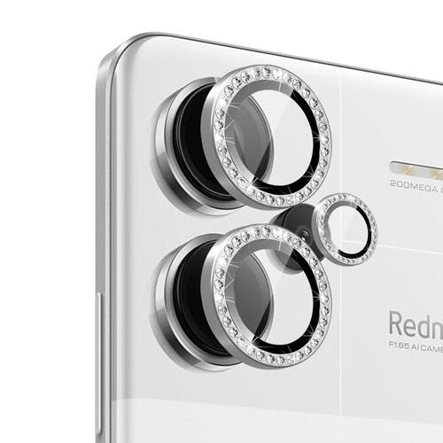 Microsonic Xiaomi Redmi Note 13 Pro Plus 5G Tekli Diamond Taşlı Kamera Koruma Camı Gümüş