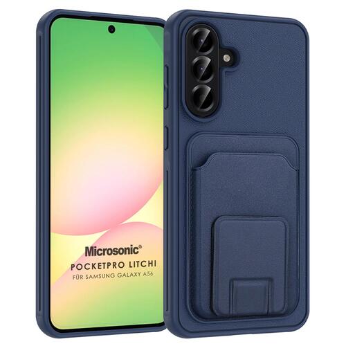 Microsonic Samsung Galaxy A56 Kılıf PocketPro Litchi Lacivert