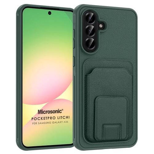 Microsonic Samsung Galaxy A56 Kılıf PocketPro Litchi Koyu Yeşil