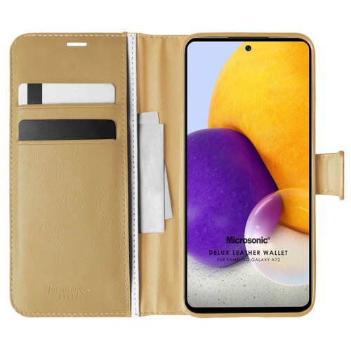 Microsonic Samsung Galaxy A72 Kılıf Delux Leather Wallet Gold