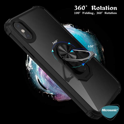 Microsonic Apple iPhone XS Kılıf Grande Clear Ring Holder Kırmızı