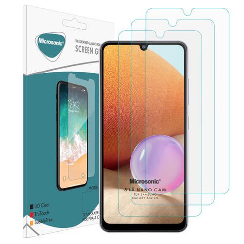 Microsonic Samsung Galaxy A32 4G Screen Protector Nano Glass Cam Ekran Koruyucu (3'lü Paket)