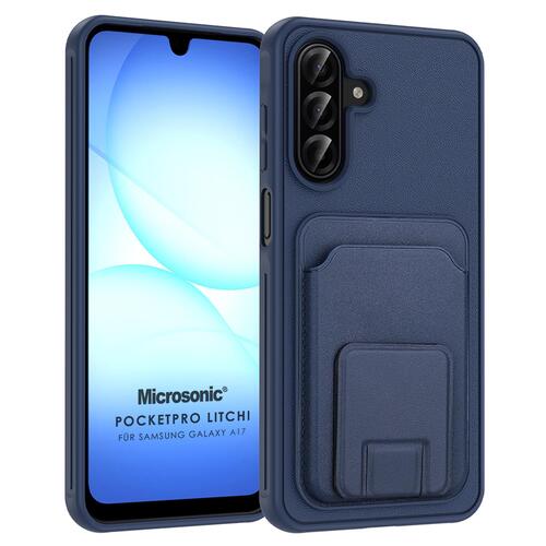 Microsonic Samsung Galaxy A17 Kılıf PocketPro Litchi Lacivert