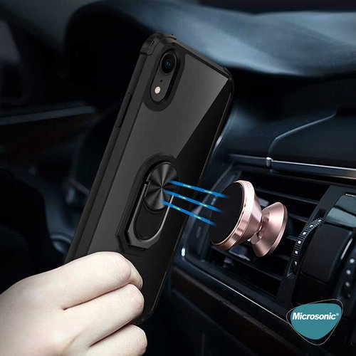 Microsonic Apple iPhone XR Kılıf Grande Clear Ring Holder Yeşil