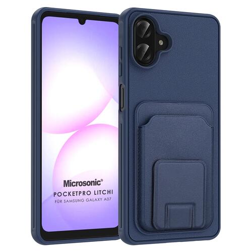 Microsonic Samsung Galaxy A07 Kılıf PocketPro Litchi Lacivert