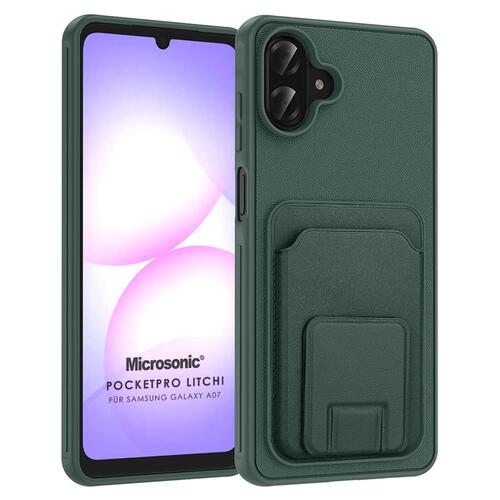 Microsonic Samsung Galaxy A07 Kılıf PocketPro Litchi Koyu Yeşil