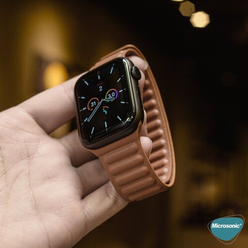 Microsonic Apple Watch Series 11 46mm Kordon Leather Link Band Koyu Yeşil