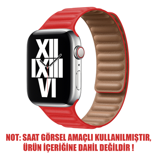 Microsonic Apple Watch Series 11 46mm Kordon Leather Link Band Kırmızı