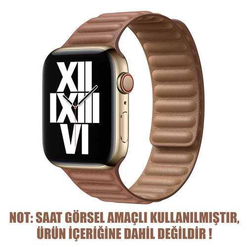 Microsonic Apple Watch Series 11 46mm Kordon Leather Link Band Kahverengi