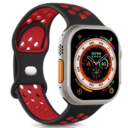 Microsonic Apple Watch Series 11 46mm Kordon Rainbow Band Siyah Kırmızı
