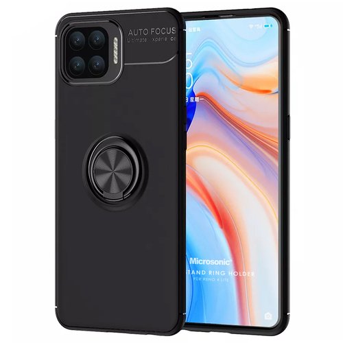 Microsonic Oppo Reno 4 Lite Kılıf Kickstand Ring Holder Siyah