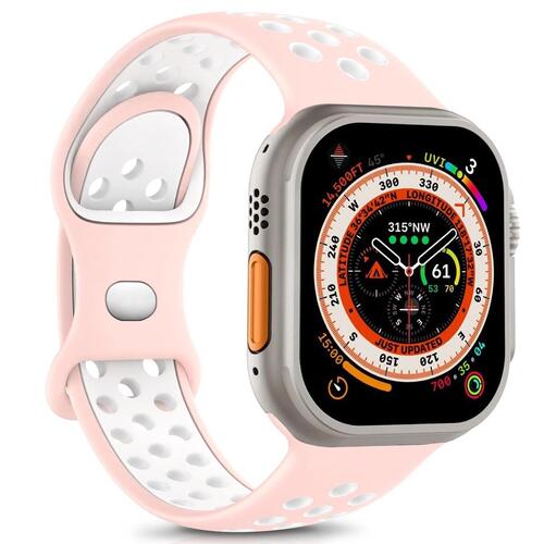 Microsonic Apple Watch Series 11 46mm Kordon Rainbow Band Pembe Beyaz