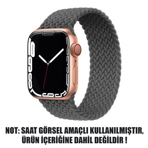 Microsonic Apple Watch Series 6 44mm Kordon, (Medium Size, 147mm) Braided Solo Loop Band Koyu Gri